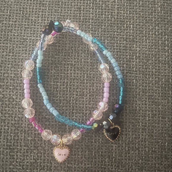 Hand Crafted Jewelry - Iridescent Glass beads Charm Stretch Multi-Color Handmade Bracelets 2 NWT
